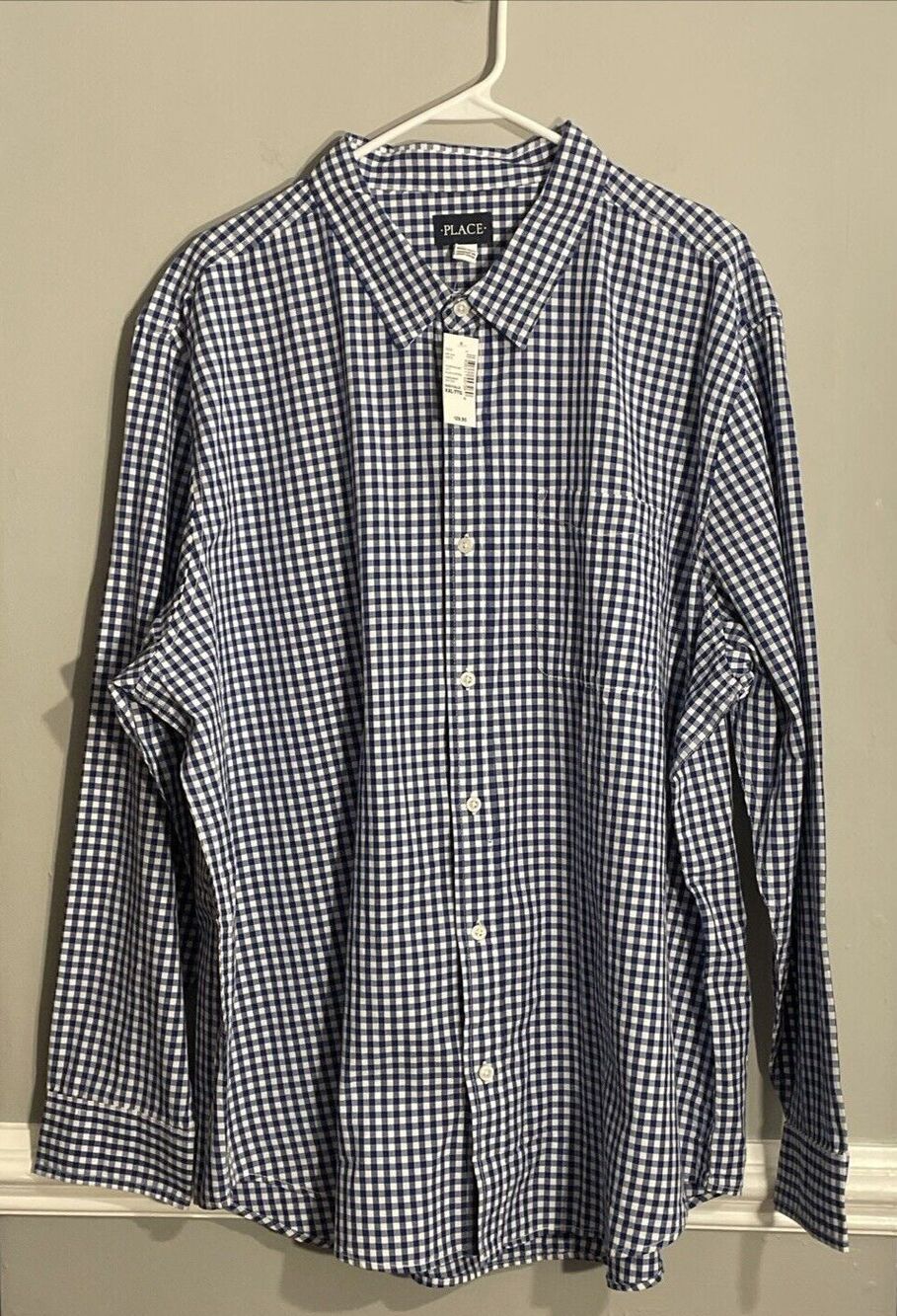 The Children’s Place Boys XXL Blue Gingham Button-Up Shirt Long Sleeve